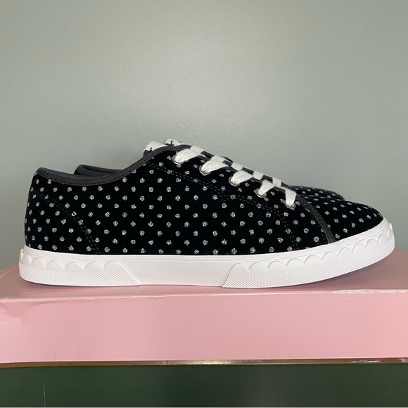 KATE SPADE Vale Black Silver Glitter Dotted Low Top Velvet Sneaker Scalloped 7.5 - Picture 12 of 16